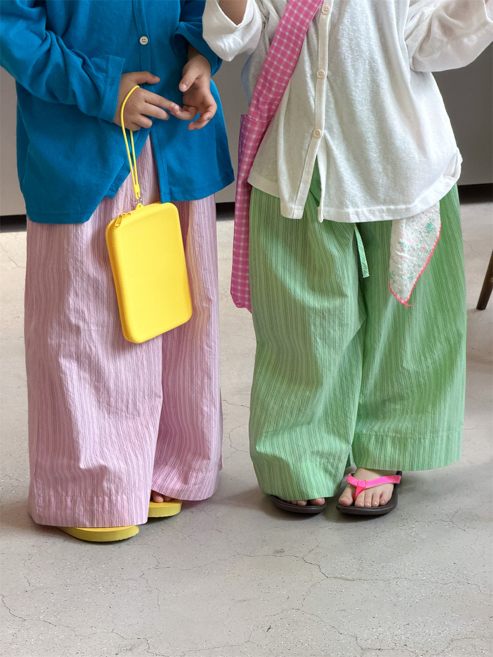 【90-150cm】韓版寬鬆慵懶條紋闊腿休閒褲