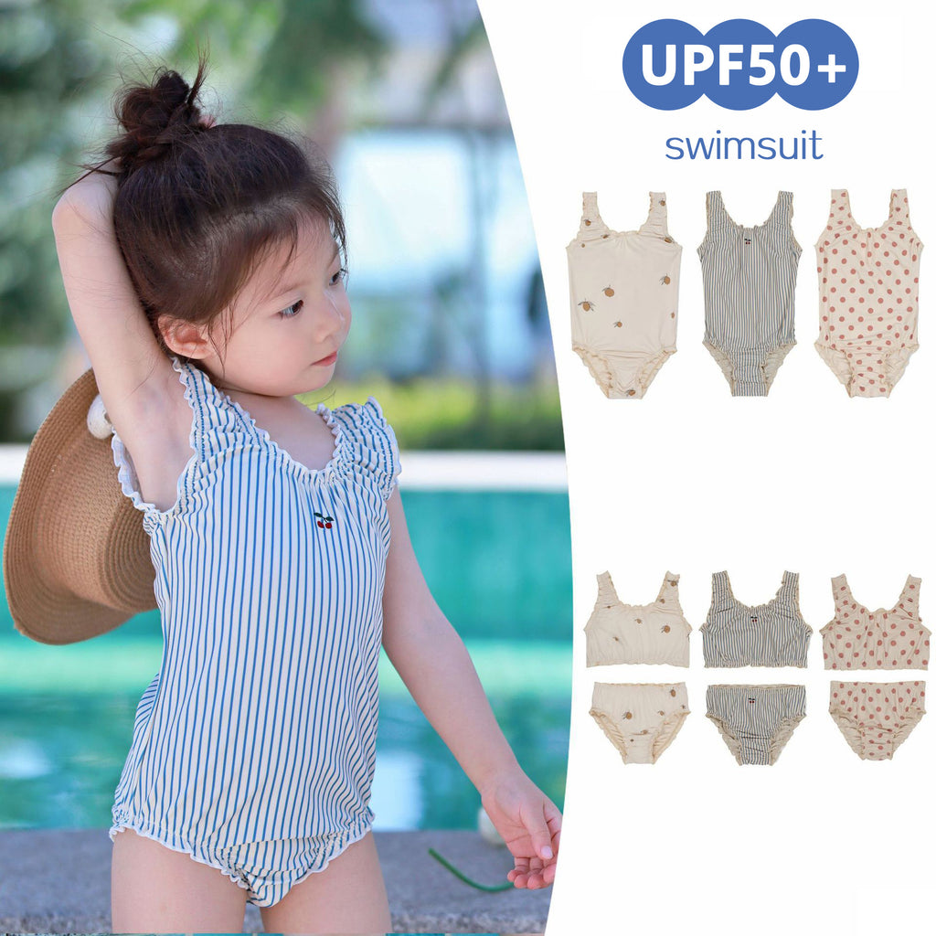 【80-130cm】UPF50+花邊背心連身泳衣 | 套裝(贈泳帽)