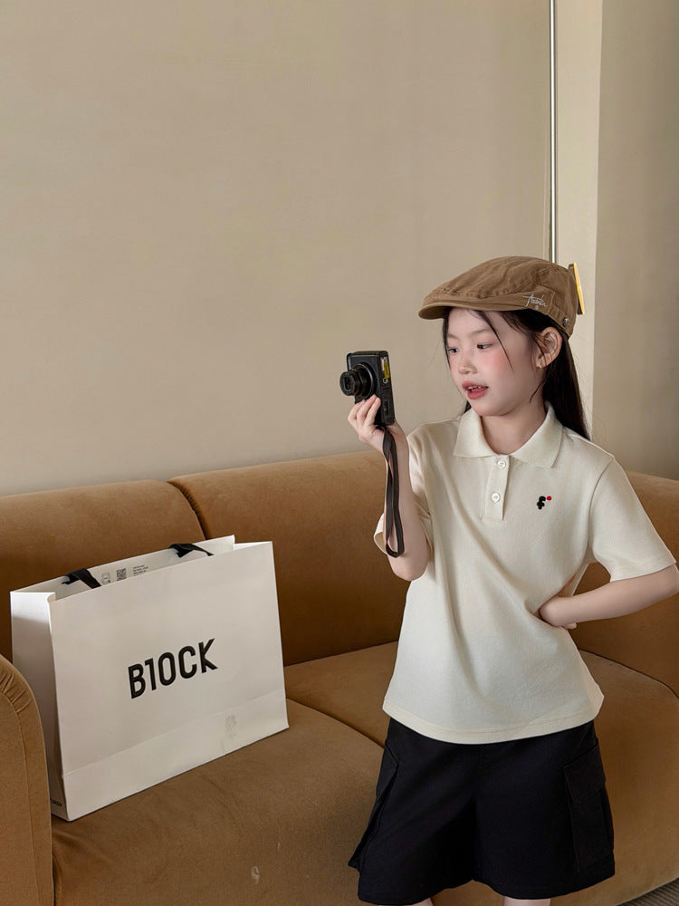 【100-170cm】學院風純色/波點翻領POLO衫