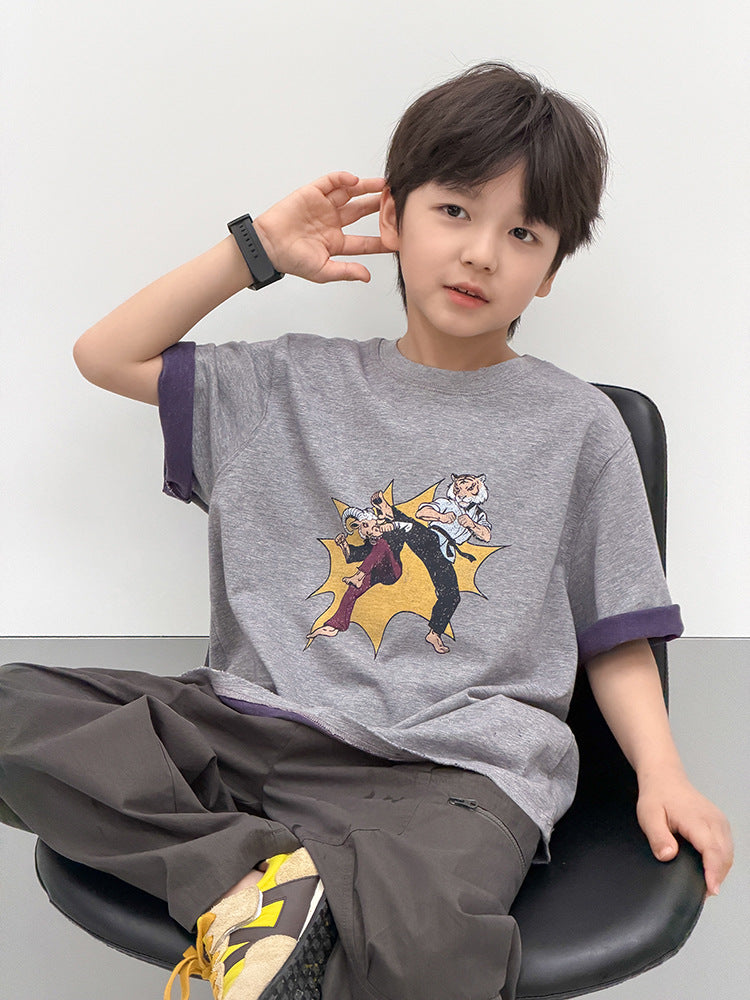 【100-170cm】(3色)全棉時髦雙色織卡通T