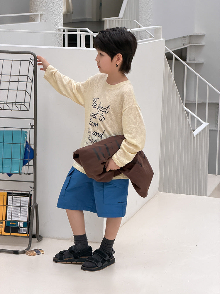 【100-170cm】輕薄絲光透氣涼爽字母防曬長袖