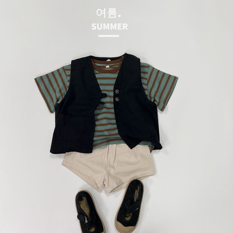 【80-130cm】純棉條紋百搭休閒上衣