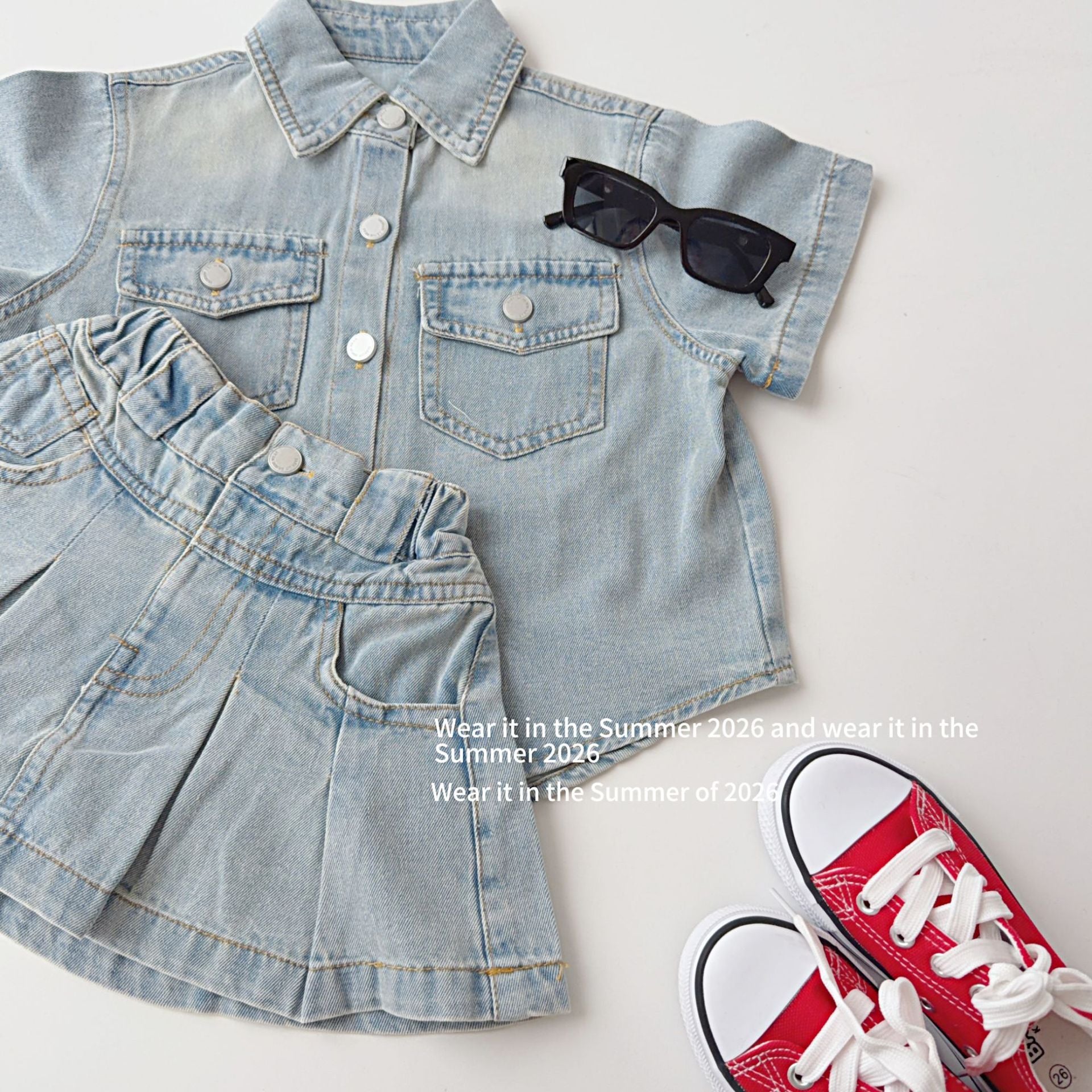 【90-150cm】牛仔短裙褲套裝