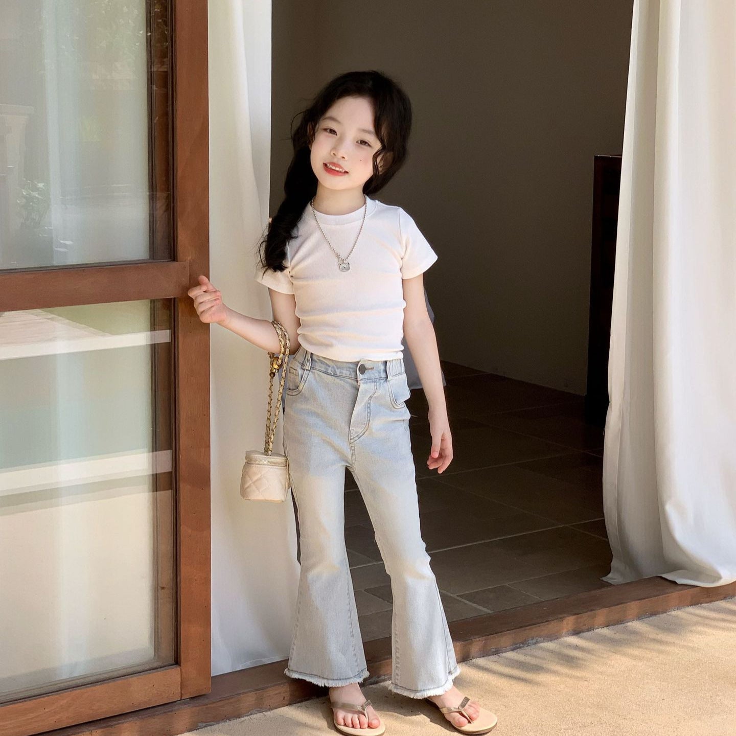 【90-150cm】修身辣妹正肩圓領短袖