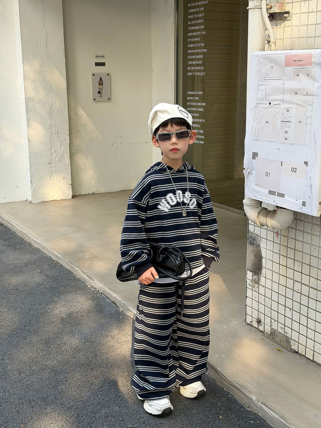 【90-160cm】韓版休閒連帽條紋套裝