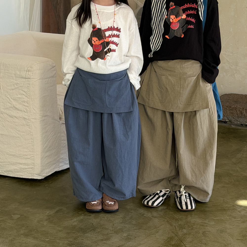 【100-160cm】純色寬鬆慵懶風直筒褲