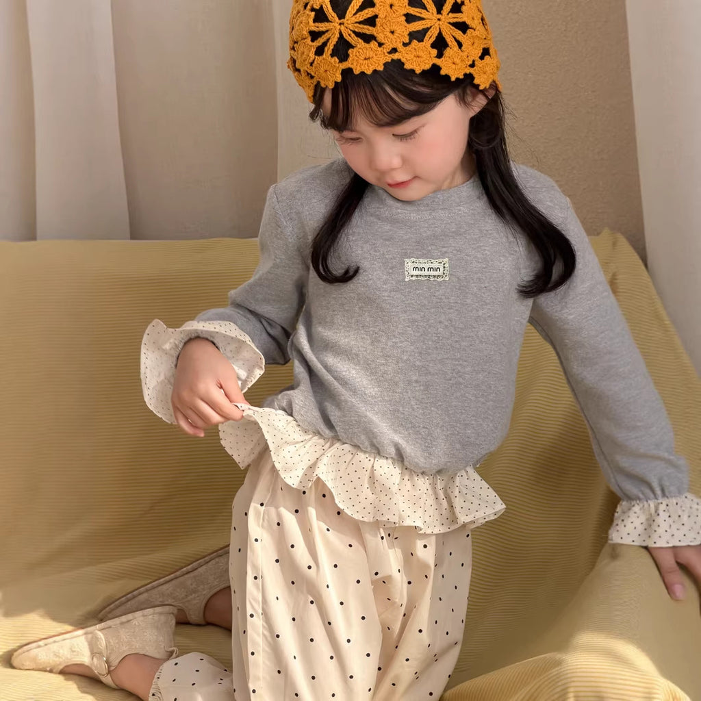 【90-140cm】一波點拼荷葉邊打底衫