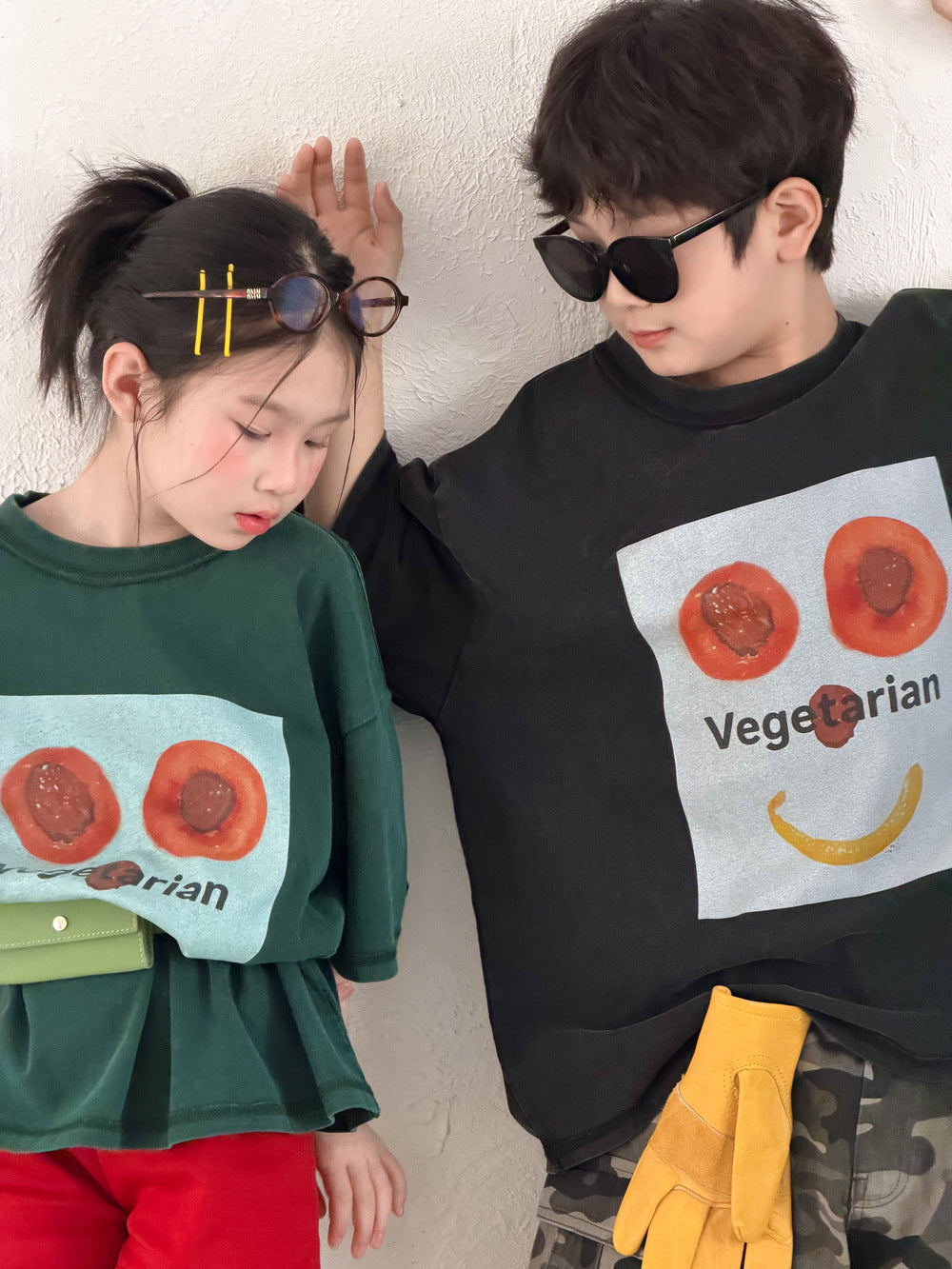 【100-160cm】韓版Vegetarian笑臉T