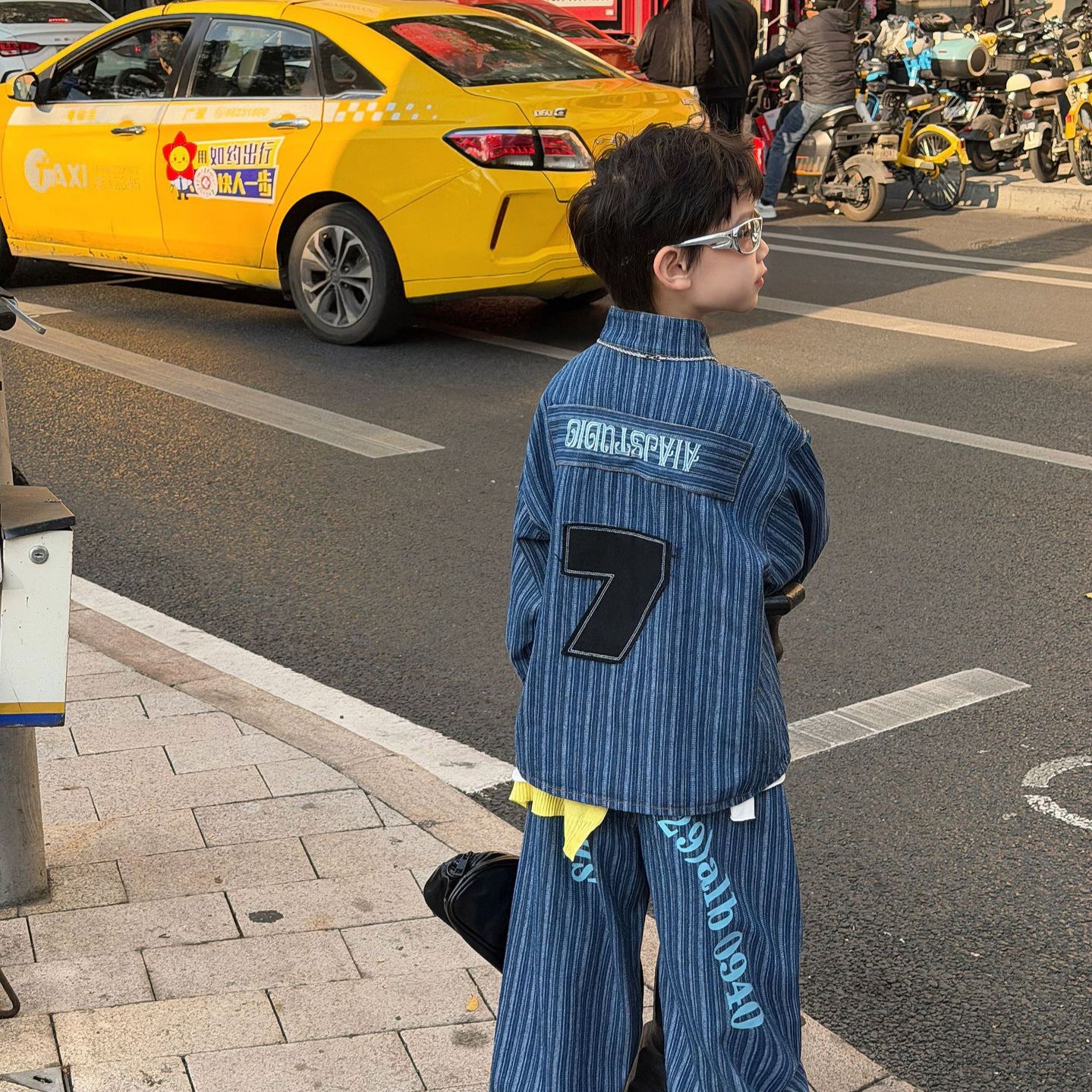 【90-160cm】條紋水洗牛仔套裝