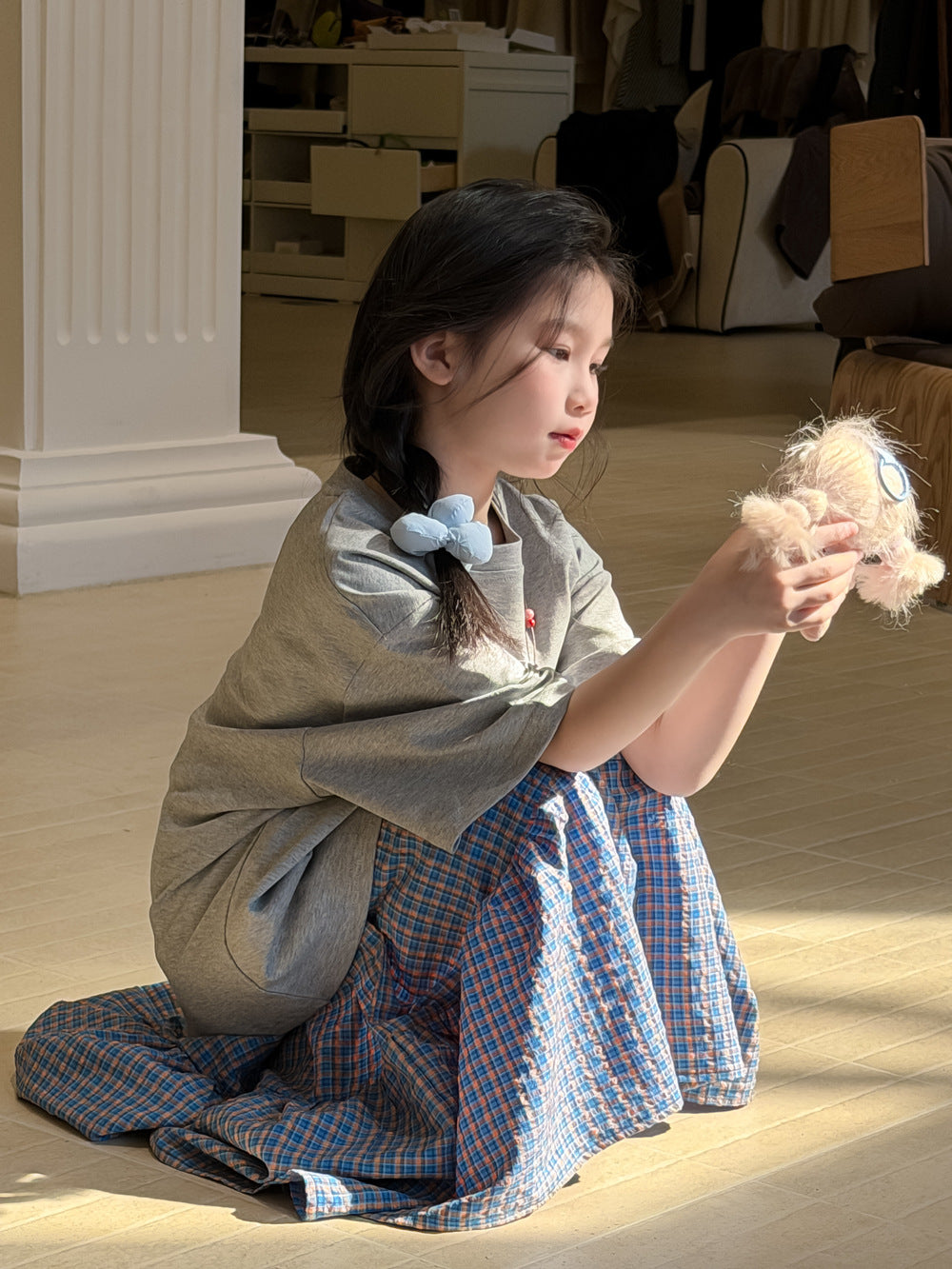 【100-160cm】休閒字母T｜格子半身裙