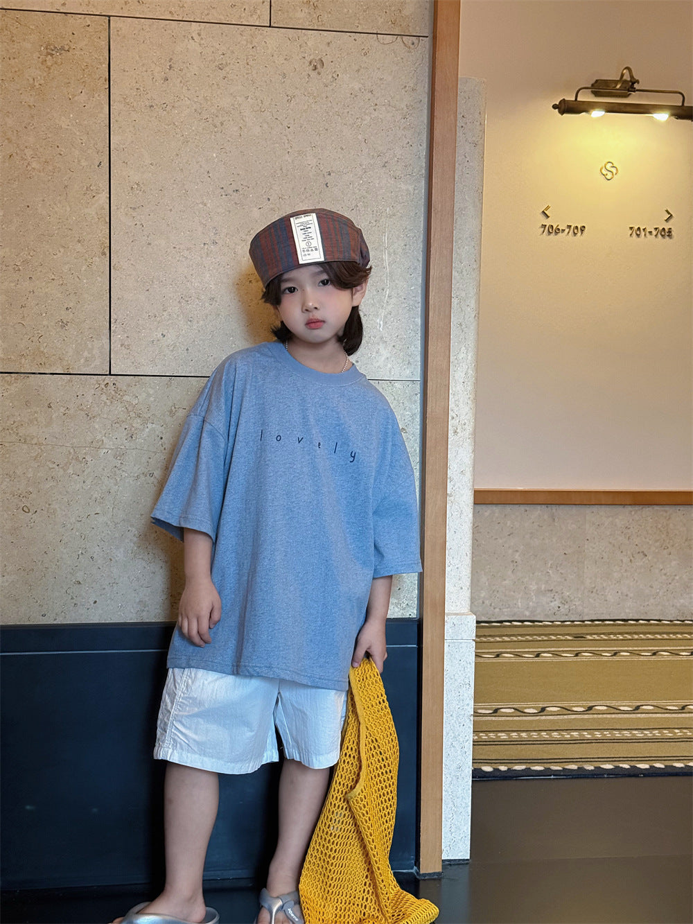 【100-160cm】韓系後背印花休閒寬鬆T