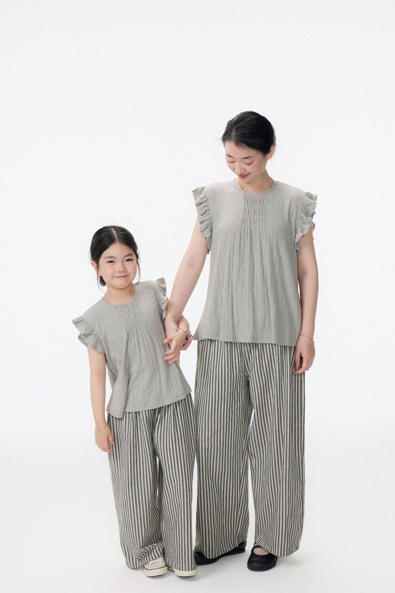 【90-150cm / F】【親子裝】日系竹節坑條小飛袖娃娃衫