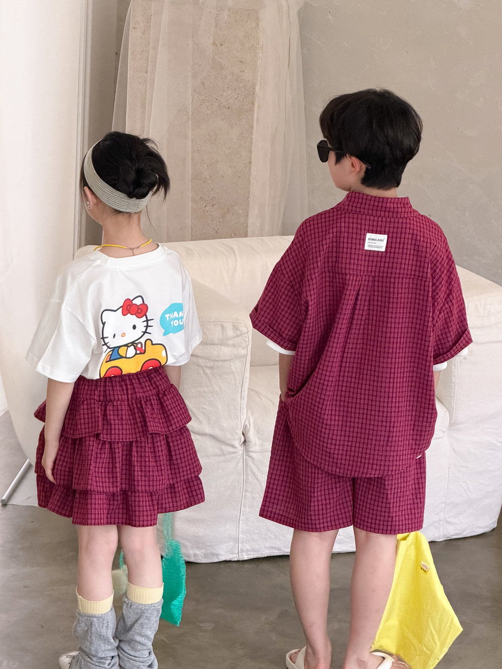 【100-160cm】格紋套裝 | 半身裙 | KT短袖