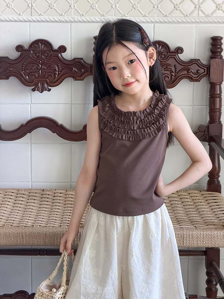 【100-170cm】親膚法式多層木耳邊甜妹背心
