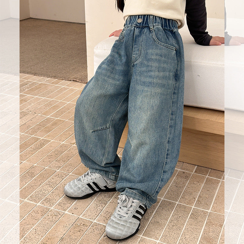 【現貨 110cm】拼接做舊牛仔褲