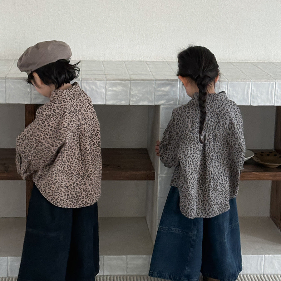 【80-140cm】復古港風豹紋襯衫