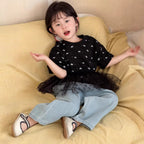 【90-140cm】拼接網紗蝴蝶結T