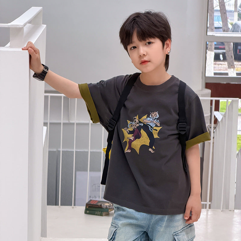 【100-170cm】(3色)全棉時髦雙色織卡通T