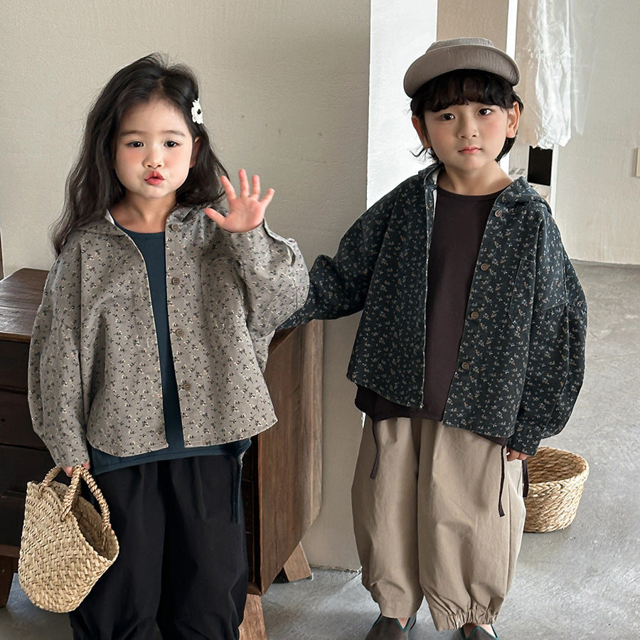 【80-140cm】復古碎花連帽外套