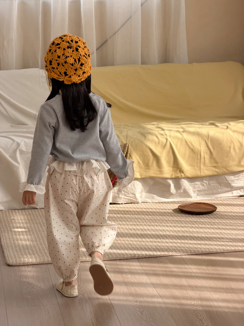 【90-140cm】一波點拼荷葉邊打底衫