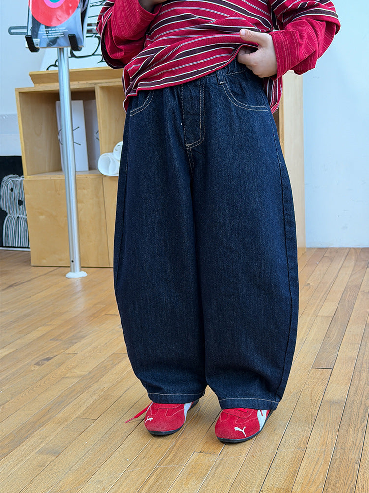 【100-170cm】原色復古彎刀牛仔褲