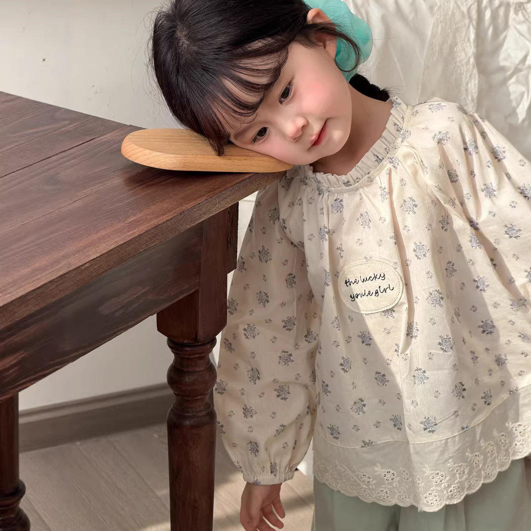 【90-140cm】小清新花邊襯衫