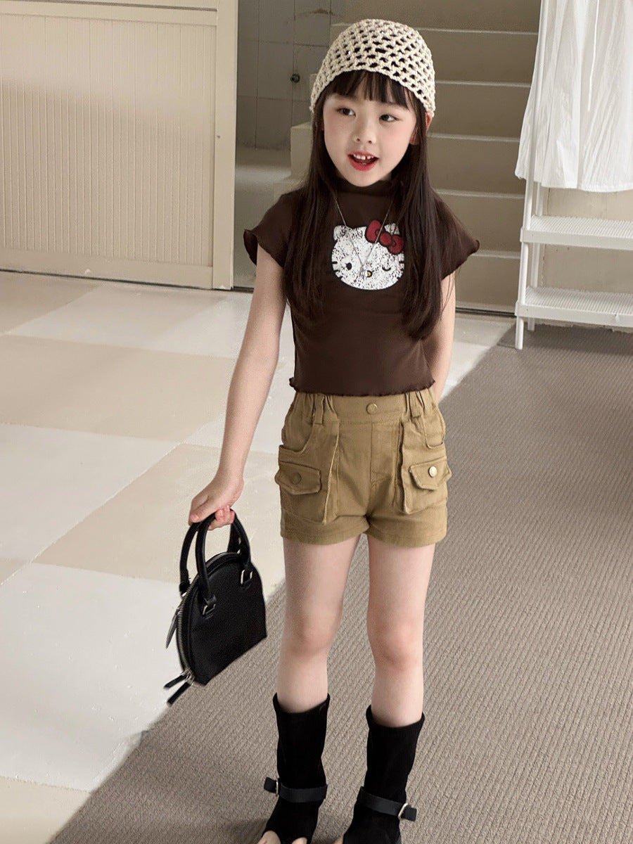 【100-150cm】美式辣妹復古印花木耳邊T