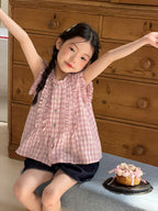【100-170cm】清新木耳花邊格子背心