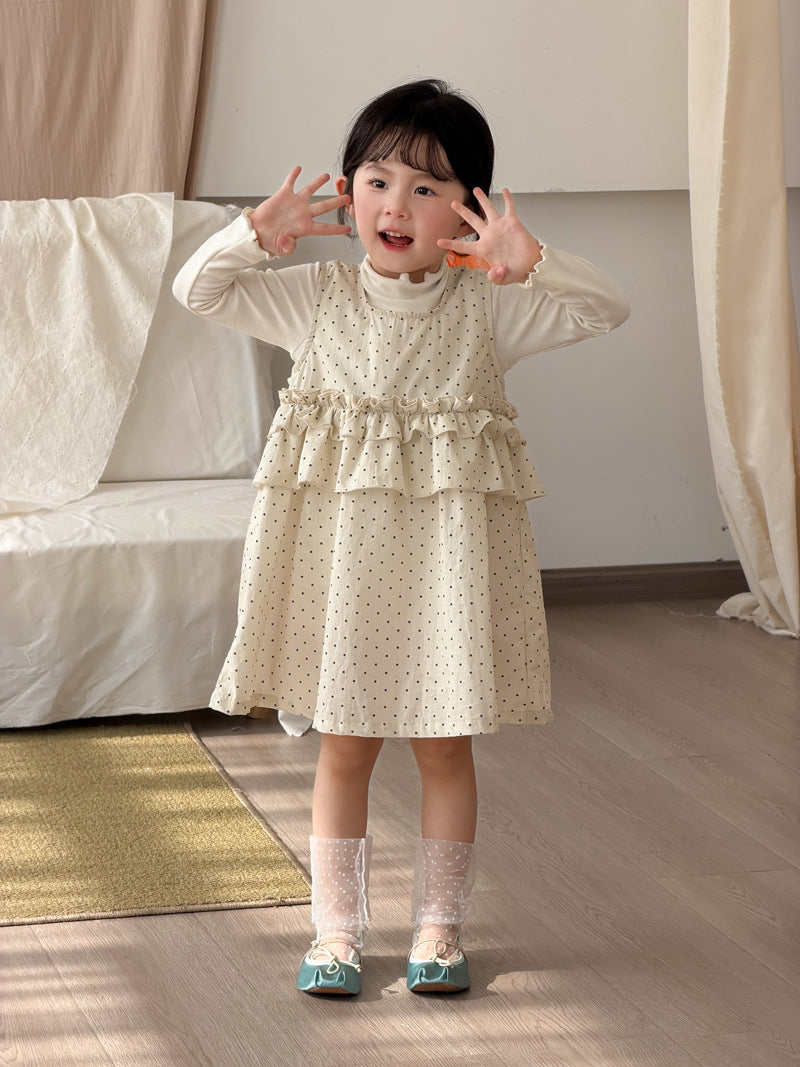 【90-140cm】波點荷葉邊棉布連身裙