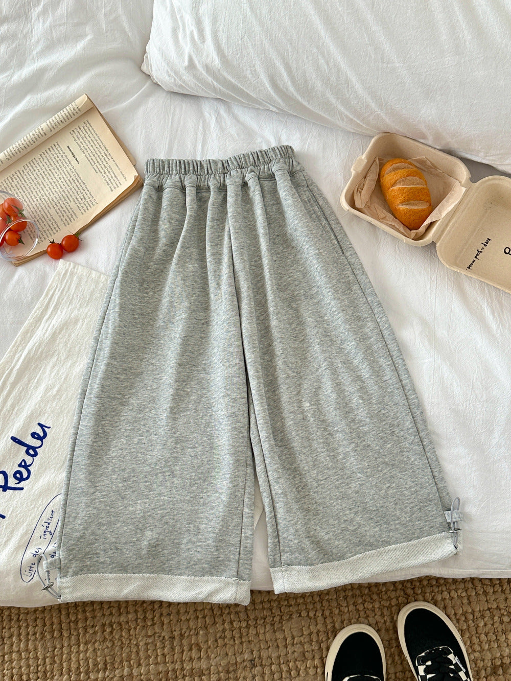 【100-160cm】純色抽繩兩穿百搭寬鬆褲
