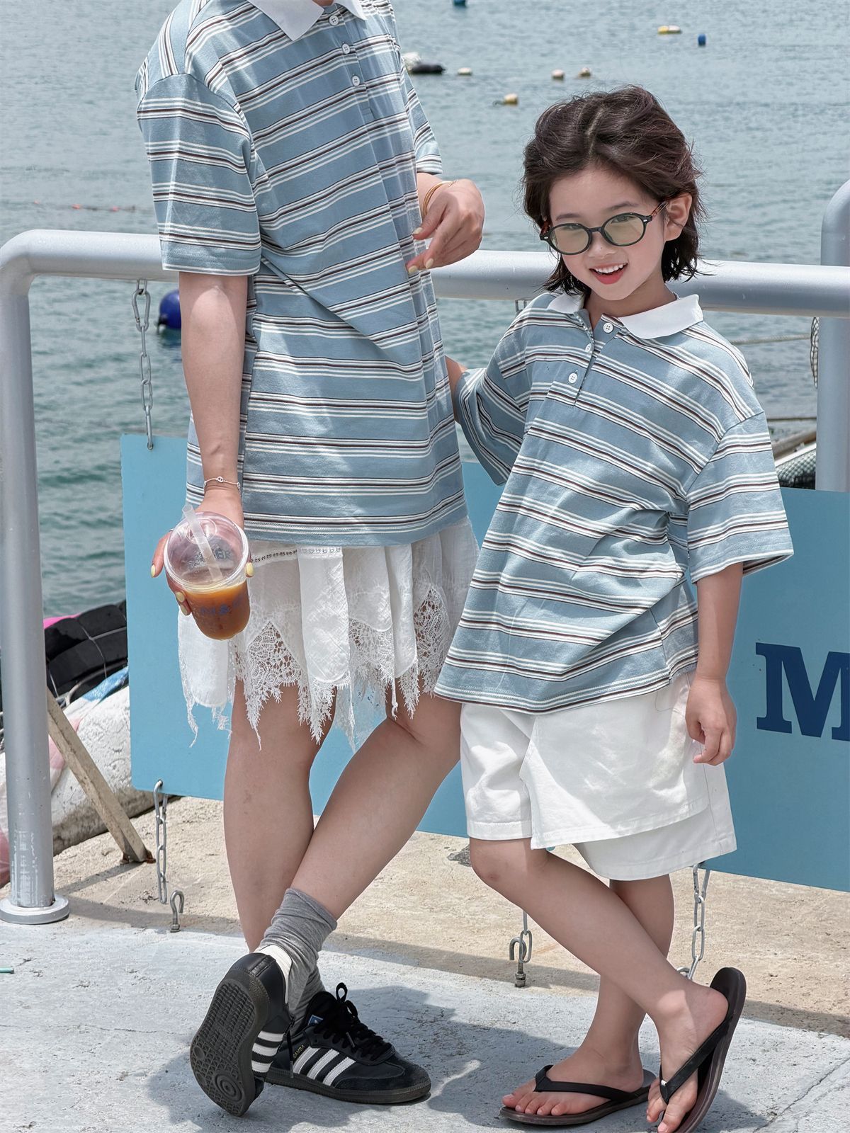 【100-160cm】【親子裝】拚色條紋POLO衫