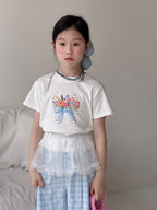 【100-160cm】韓版蝴蝶結花朵短袖