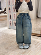 【現貨 110cm】拼接做舊牛仔褲