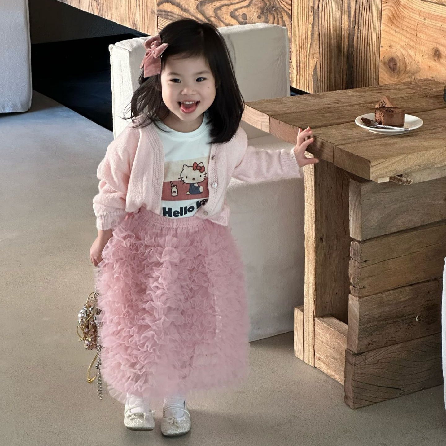 【90-140cm】薄款粉色針織衫 | 粉色紗裙