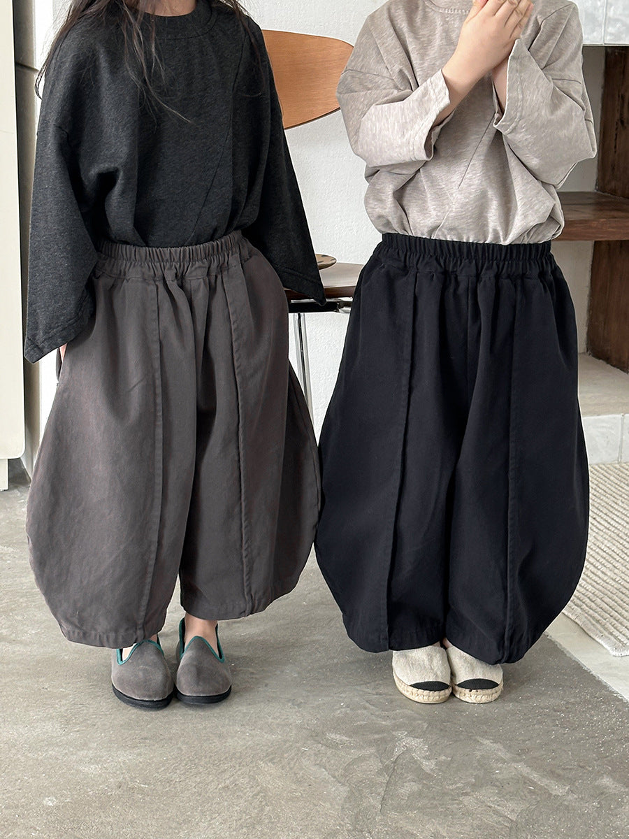 【80-140cm】淨色棉布寬鬆九分彎刀褲