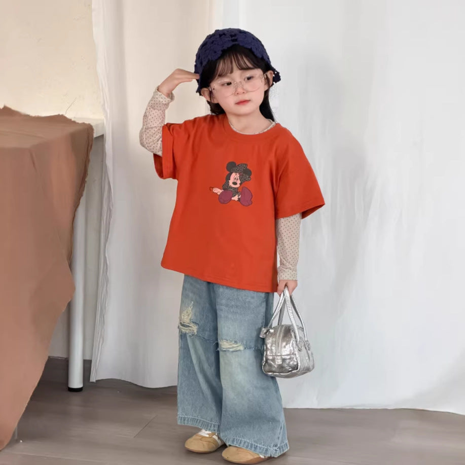 【90-140cm】米妮可愛真兩件上衣 | 破洞牛仔褲