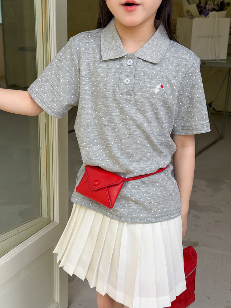 【100-170cm】學院風純色/波點翻領POLO衫