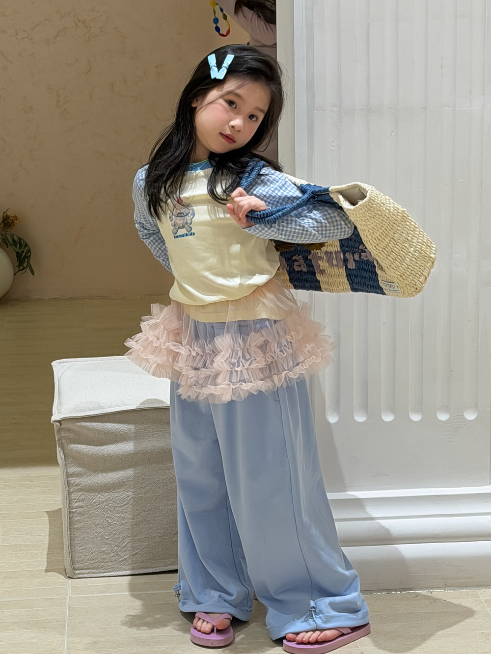 【100-160cm】純色抽繩兩穿百搭寬鬆褲