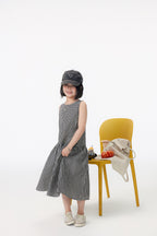 【90-150cm / M.L】【親子裝】日系大小格子拼接無袖連身裙