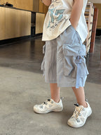 【90-170cm】(5色)耐穿舒適涼爽寬鬆口袋工裝短褲