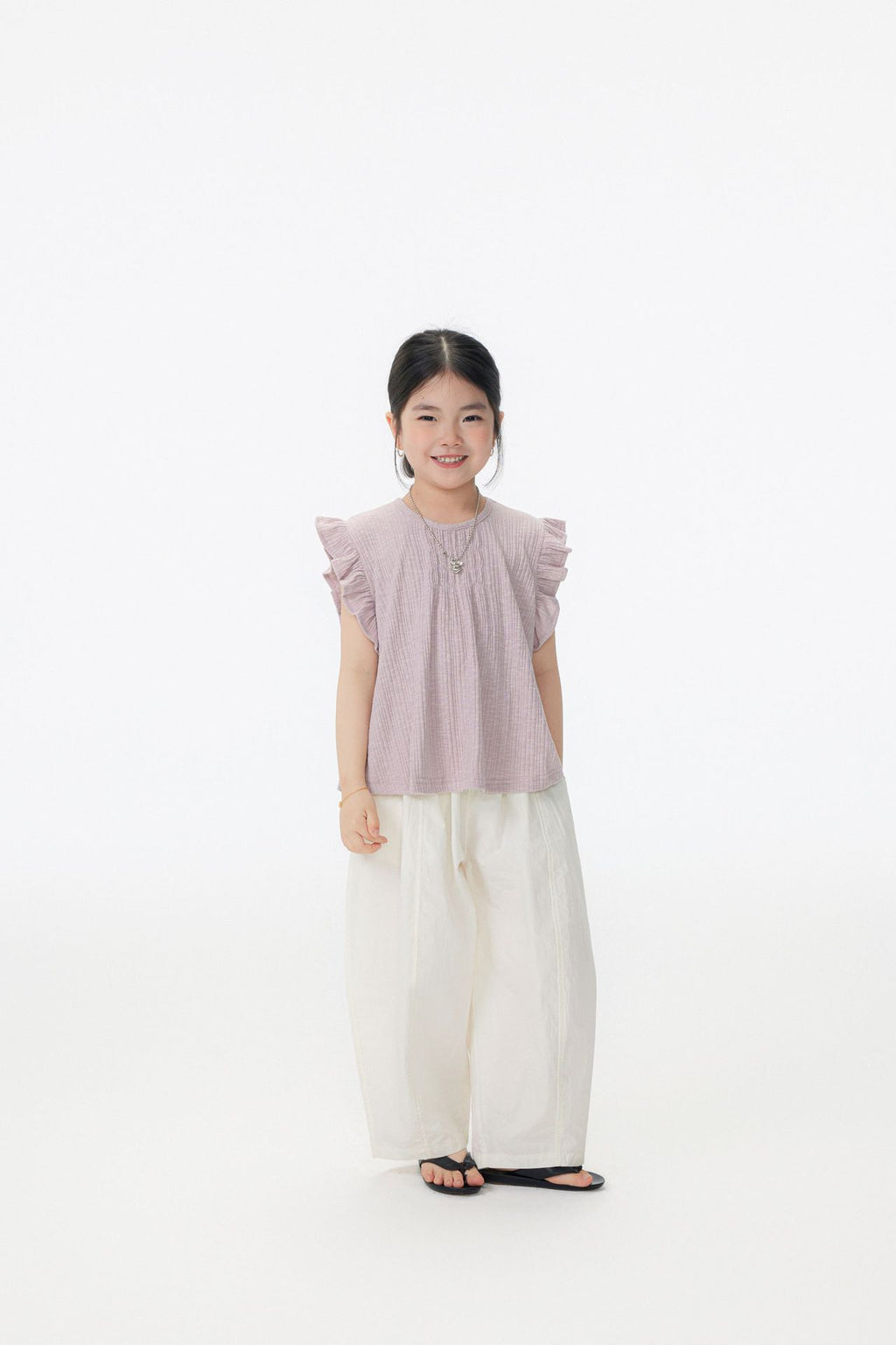 【90-150cm / F】【親子裝】日系竹節坑條小飛袖娃娃衫