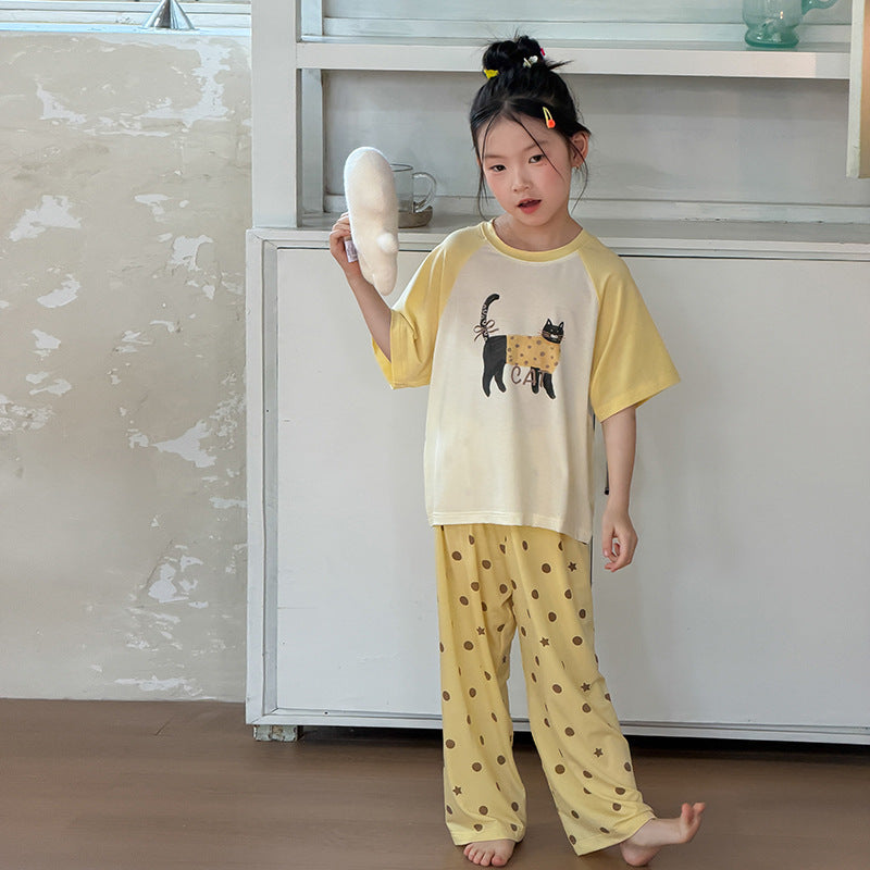 【100-170cm】韓版卡通休閒撞色居家服套裝