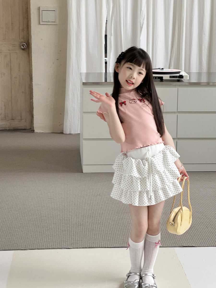 【100-150cm】美式辣妹復古印花木耳邊T