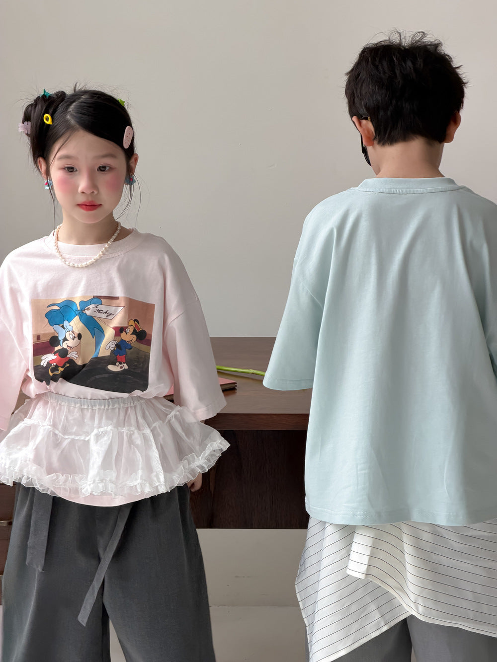 【100-160cm】韓版米奇米妮印花T