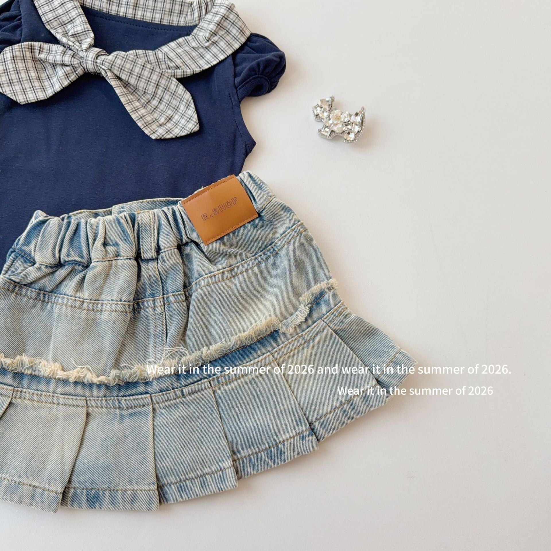 【90-150cm】荷葉邊牛仔A字半身裙