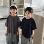 【80-140cm】棉麻不規則字母半袖T