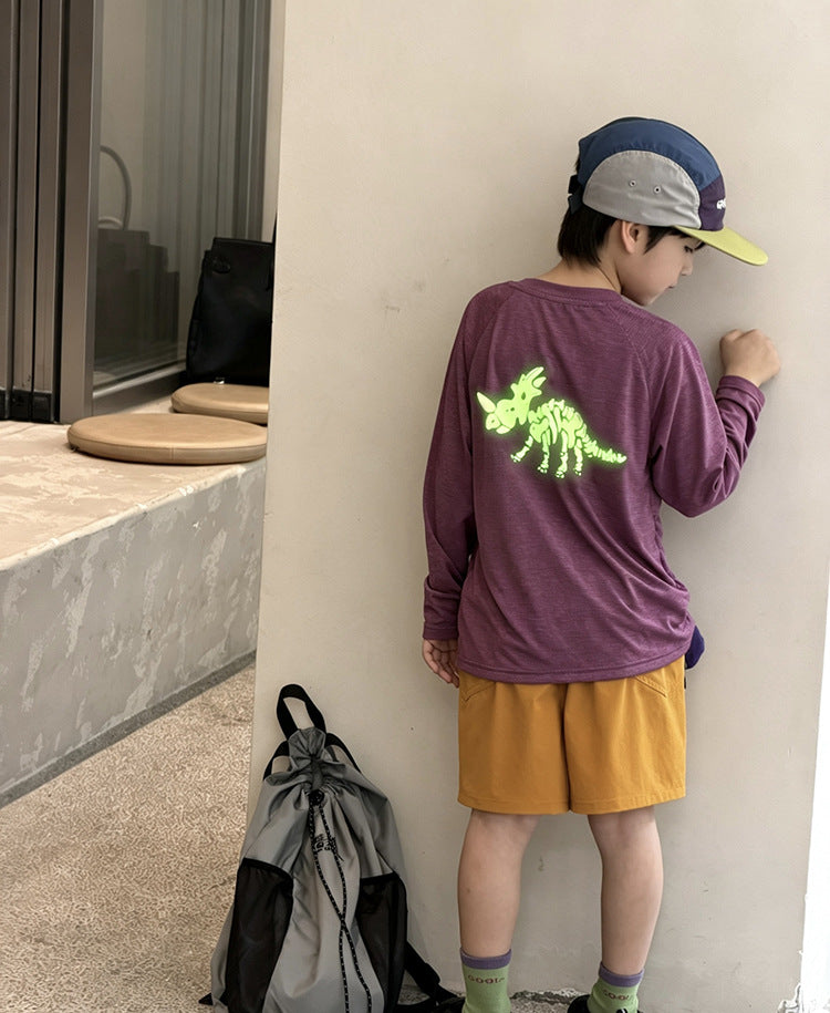 【100-170cm】5色-UPF50+涼爽潮酷夜光恐龍防曬上衣