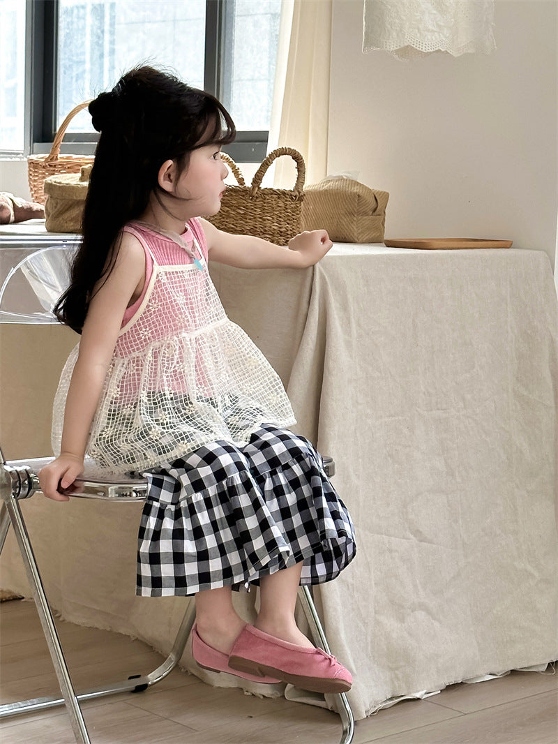 【80-130cm】花朵鏤空網紗背心