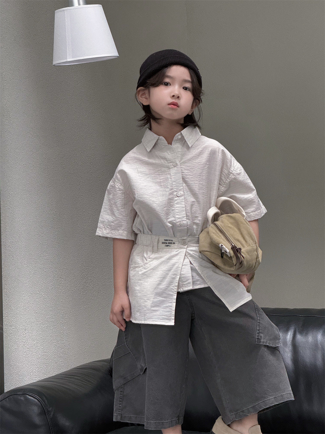 【100-160cm】收腰設計兩件式襯衫
