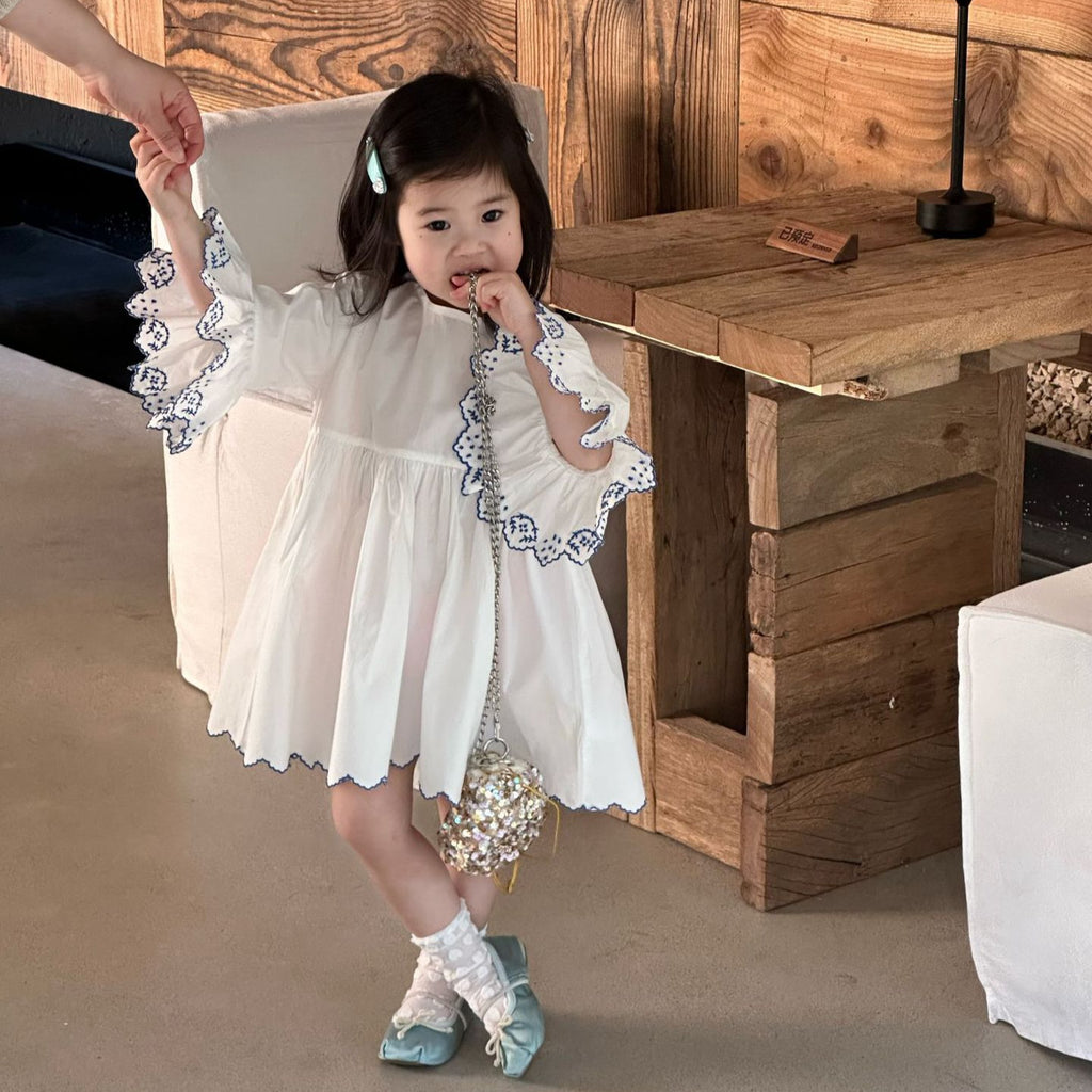 【90-140cm】小清新刺繡花邊連身裙